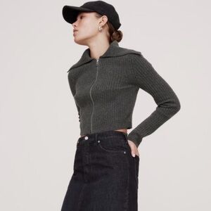 Banana Republic RIBBED BOMBER SWEATER WITH CASHMERE Size Small In Charcoal Gray